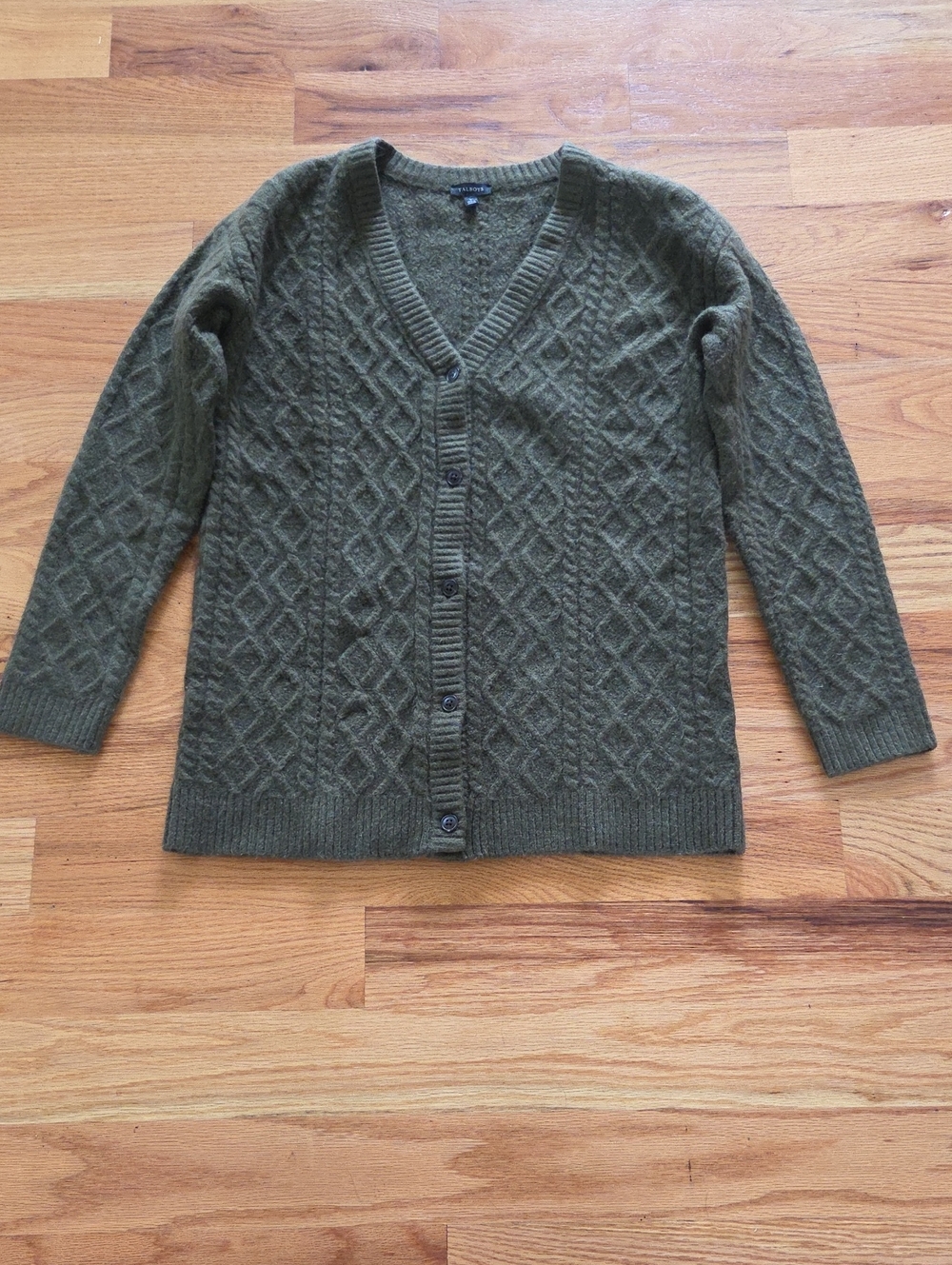 Talbots Olive Cable-Knit V-Neck Cardigan Size Small